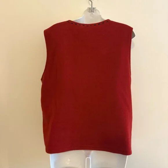 VINTAGE Red Fleece Snowman Christmas Vest Embroidered Zip Front Size Large - Picture 3 of 8